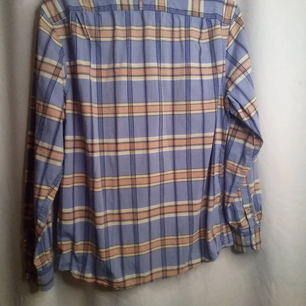 Banana Republic Shirt Men M 15 15 1/2 Button Up Long Sleeve Plaid Blue Orange